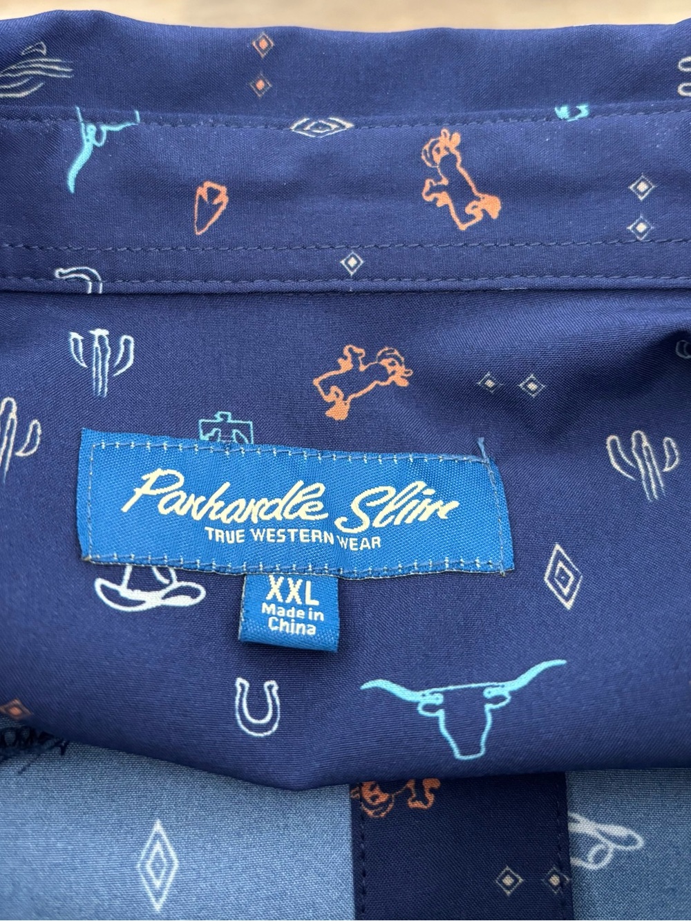 Panhandle Slim Navy XXL 2X short sleeve Western white pearl snap shirt. Preloved - Picture 7 of 11